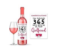 Rib Ticklerz - Funny Wine Label 1 Year Anniversary Present Gift for Boyfriend You Survived 365 Days with Me As Your Girlfriend Love You Celebration Gifts Jokes Fun - WLS75