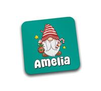 Rib Ticklerz - Personalised Christmas Coasters Xmas Dinner Table Drink Coaster Cute Custom Gnome Gifts Boy Girl Hot Chocolate Son Daughter Niece Nephew - DC220
