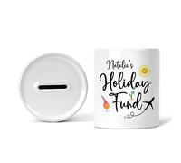 Rib Ticklerz - Personalised Money Box Holiday Fund Piggy Bank Savings Jar Travel Travelling Saving Pot Novelty Gift Birthday Present Colleague Secret Santa - MB9
