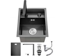 Ribanedy Black Hidden Single Bowl Kitchen Sink, 35x45cm, Stainless Steel Undermount Bar/Campervan Sink for Camping and Small Spaces