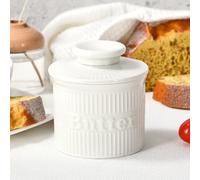 Ribbed Butter Crock Bell, French Butter Dish for Spreadable Butter, Ceramic Butter Keeper with Embossed Water Line, Housewarming Gifts, Elegant Kitchen Decor & Kitchen Accessories