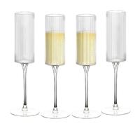 Ribbed Champagne Glasses | Unique Fluted Design | Tall With Long Stem | Fancy and Modern Trend | Large Vintage - Set of 4