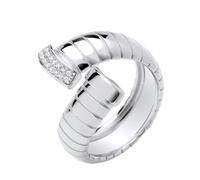 Ribbed Cross Over Ring White Zircon Pavé Setting 925 Sterling Silver British Made, Sizes J-Q (P)