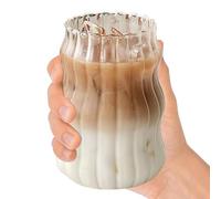 Ribbed Drinking Glass - 530ml Cloud Shape Spiral Stripes Coffee Cup | Modern Textured Glassware for Cold Beverages | Ünique Bar Home Kitchen Mug | 8.4in Height