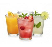 Ribbed Drinking Glasses, 7 oz Clear Water Tumblers, Set of 4, Thick Base, Vertical Stripe Design, for Cocktails Juice Milkshakes (Clear DrinkingGlass)