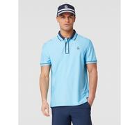 Ribbed Earl Blocked Golf Polo Shirt In Blue Grotto