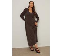 Yours Curve Chocolate Ribbed Flare Maxi Dress - Women's - Plus Size Curve