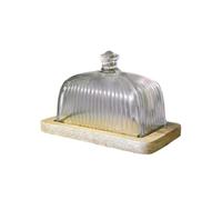 Ribbed Glass Butter Dish with Wooden Base