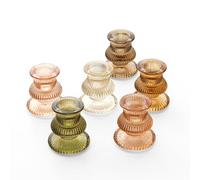 Ribbed Glass Candlestick Holders 6PCS, Amber Brown Vintage Taper Candle Holders for Wedding Centrepieces, Party & Home Decor for Indoor/Outdoor Table Decoration