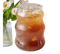 Ribbed Glass Cup - 530 ml Wavy Drinking Glasses for Juice Beer Soda Tea Cocktails, Cute Striped Beverage Tumbler for Home Bar Cafe Office Use, Thick Clear Glass Drinkware Elegant Modern Design
