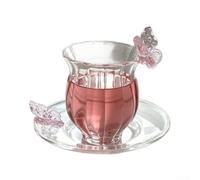 Ribbed Glass Cup and Saucer Set Butterfly Flower Tea Mug