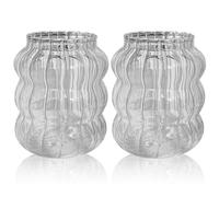 Ribbed Glass Cups Ribbed Cups 2Pcs 650ml Wavy Ribbed Glass Transparent Round Ribbed Glassware Home Office Ribbed Drinking Glasses for Iced Juice Beverage/237