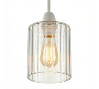 Ribbed Glass Lamp Shade 14cm Height x 10cm Diameter, Clear Fluted Light Shade Replacement, E27 Easy Fit Ceiling Pendant & Table Lamp Shade, Vintage Modern Lighting for Living Room Bedroom (Pack 1)
