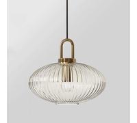 Ribbed Glass Pendant Light - Clear Fluted Hanging Lamp with Modern Brass Aents, Contemporary Drop Light, Adjustable Cord, E26/E27 Base | Elegant Decor for Kitchen Island, Dining Room, Entryway