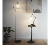 Ribbed Glass Table lamp and Floor Lamp in a Modern Sleek Black and Satin Nickel Finish on a Standing Base (Table Lamp)