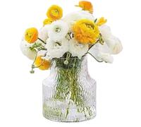Ribbed Glass Vase Clear Eylkoi - Thick Fluted Vase Wide Large Big Glass Flower Decorative Vases for Centerpieces Modern for Home Living Room, Dining Table, Shelf, Entryway, Office, Wedding, 19cm