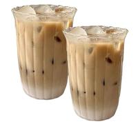 Ribbed Glasses Ribbed Glasse 2Pcs Drinking Glasses Wave Shape Iced Coffee Glass 420ML Vintage Glass Cups Ripple Glassware for Water Juice Beer Cocktail