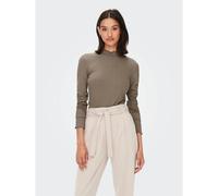 Ribbed High Neck T-Shirt dark taupe