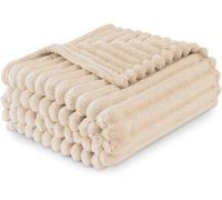 Ribbed Jacquard Bed Blanket Fluffy Warm Throw Blanket for Sofa Couch Single Osum Soft Fleece Winter Twin/Double 150x200 cm Throws (Cream)