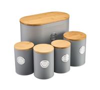 Cooks Professional 5 Piece Kitchen Storage Set with Bamboo Lids | Grey / Silver