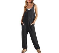 Ribbed Knit Dungarees for Women UK,Womens Sleeveless Casual Solid Jumpsuits Rompers Durable Workwear Overalls Loose Straight Leg Palazzo Lounge Playsuit Trousers with Pockets Black