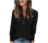 Ribbed Knit Pullover Sweater Women UK,Ladies Jumper Women's Long Sleeve Jumpers Lightweight Pullover V Neck Long Sleeve Shirts Tunic Sweaters Casual Loose Blouse Top Going Out Wear Black