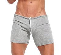Ribbed Knit Shorts Men Elastic Waist Drawstring Pajama Shorts Nightwear Breathable Lightweight Comfy French Terry Shorts Home Sleep Loungewear Shorts Grey