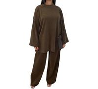 Ribbed Lounge Wear Co Ord Sets for Women - Uk 2 Pieces Corduroy Knitted Tracksuit Full Set Ladies Pjs Loungewear Sleepwear Homewear