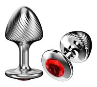 Ribbed Metal Butt Plug Jewel Base Prostate Massager Trainer for Couples