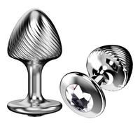 Ribbed Metal Butt Plug Jewel Base Prostate Massager Trainer for Couples