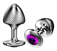 Ribbed Metal Butt Plug Jewel Base Prostate Massager Trainer for Couples