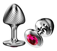 Ribbed Metal Butt Plug Jewel Base Prostate Massager Trainer for Couples