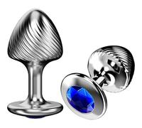 Ribbed Metal Butt Plug Jewel Base Prostate Massager Trainer for Couples