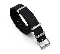 Ribbed Military Nylon Watch Straps | 20mm Black | Ridged Woven Fabric | Colourful Double Pass Band | Heavy Duty Brushed Stainless Steel Buckle & Fittings (Black, 20 mm)