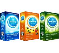 Ribbed, Natural & Flavoured by EXURE Condoms| Discreet Packaging 14pk (14 Count (Pack of 1), Natural)