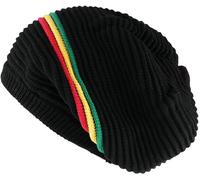 Ribbed Rasta Hat for Dreadlocks.Reggae hat with Rasta Stripes. Dreadlock Accessories Mens Tams Beanie hat. Jamaican Style Hats. Rasta Hats for Men and Women. (Black No Peak - Small to Medium)