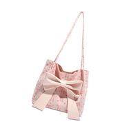 Ribbed Shoulder Bag Capacious Interior Removable Bow Decoration Permanent Fabric Modifiable Strap for Women Travel Work Elegant Women's Canvas Thin College Backpack Modifiable Strap Crossbody Lovely