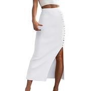 Ribbed Slim Black Skirt Women's Skirt with Side Slit Denim Skirt Red Women Knitted Skirt Women Winter with Slit Skirt Women Black Long Tight Skirt Black Knee-Length Skirt, White, S