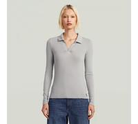 Ribbed Slim Polo Long Sleeve - Grey - Women M