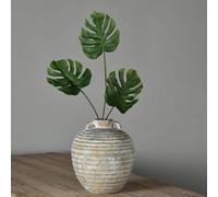 Ribbed Stone Greek Plant Pot, Small Rustic Indoor Plant Pot, Chunky Grey Cement Round French Urn Vase Planter with Handles, Small Olea