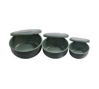 Ribbed Storage Bowls with Airtight Lids - Set of 3 Nesting Containers - 300ml, 750ml, 1400ml - Clear View Lids with Silicone Seal - Freezer & Dishwasher Safe - Natural Colours (Sage)