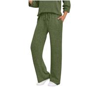 Ribbed Sweatpants for Women UK Baggy Wide Leg Lounge Jogging Pants Elastic Waisted Drawstring Straight Leg Trousers with Pockets Casual Solid Color Baggy Tracksuit Bottoms Army Green