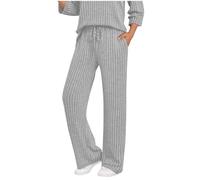 Ribbed Sweatpants for Women UK Baggy Wide Leg Lounge Jogging Pants Elastic Waisted Drawstring Straight Leg Trousers with Pockets Casual Solid Color Baggy Tracksuit Bottoms