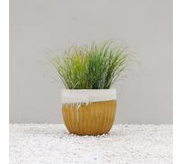 Ribbed Textured Glazed Round Patio Planter in Two Tone Yellow 45cm Primrose Brown One Size