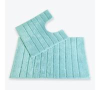 Allure Ribbed Design 2 Piece Bath and Pedestal Toilet Mat Set, 100% Cotton (Duck Egg)