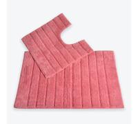 Allure Ribbed Design 2 Piece Bath and Pedestal Toilet Mat Set, 100% Cotton (Rose Pink)