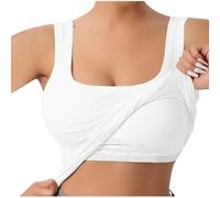 Ribbed Vest Tops With Built In Bra for Women UK Basic Padded Camisole Undershirt Scoop Neck Tank Top Sleeveless Home Vest for Yoga Sports Plain Wide Strap Undershirts Summer Cami Top (White, XXL)