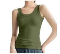Ribbed Vest Tops Women UK Sale Knitted Camisoles U-Neck Tank Top Plain Wide Strap Undershirts Summer Cami Basic Tee Shirts Knitwear Slim Fit Sleeveless Workout Vest for Yoga Sports