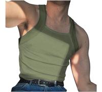 Ribbed Vests for Men UK Clearance Square Neck Tank Tops Plain Sleeveless Tshirt Breathable Slim Fit Summer Casual Tops Lightweight Gym Workout Bodybuilding Sports Vest Sportswear Army Green