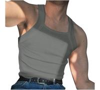 Ribbed Vests for Men UK Clearance Square Neck Tank Tops Plain Sleeveless Tshirt Breathable Slim Fit Summer Casual Tops Lightweight Gym Workout Bodybuilding Sports Vest Sportswear Gray